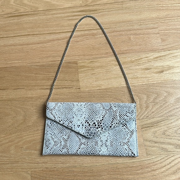 Express Handbags - Snakeskin Clutch Purse with Metal Chain Strap